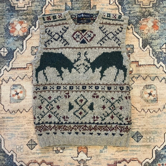 80s Polo Ralph Lauren Nordic Deer Wool Sweater Vest