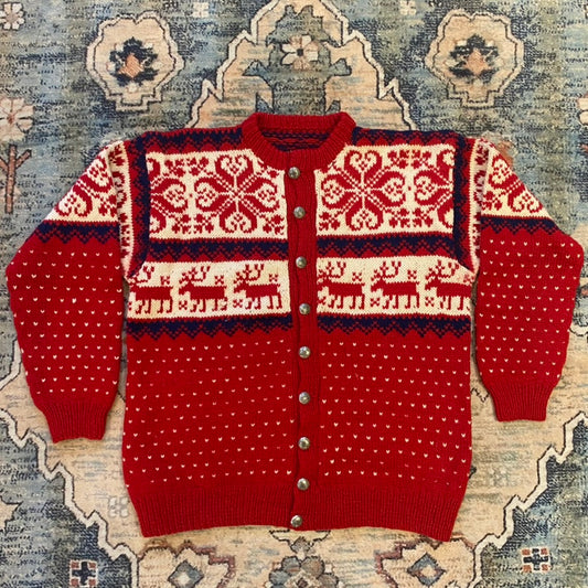 Nordic Fair Isle Knit Wool Cardigan